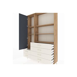 Arges Dolap 7 Raflı 6 Çekmeceli Tek Kapaklı  132x30x195 Çam-antrasit/aytaşı