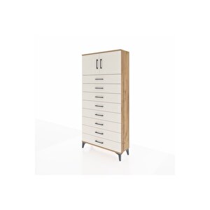 Arges Dolap Tek Raflı 8 Çekmeceli 2 Kapaklı 88x30x182 Çam-aytaşı