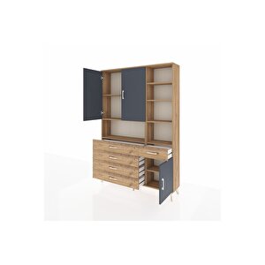 Arges Dolap 8 Raflı 5 Çekmeceli 3 Kapaklı 132x30x195 Çam-antrasit/çam