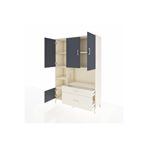 Hyperion Dolap 7 Raflı 2 Çekmeceli 5 Kapaklı 132x44x195 Aytaşı-antrasit/aytaşı