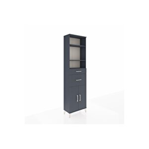 Arges Dolap 4 Raflı 2 Çekmeceli 2 Kapaklı 60x30x221 Antrasit-antrasit