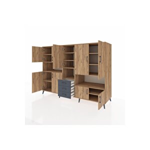 Kronos Dolap 13 Raflı 3 Çekmeceli 9 Kapaklı 220x59x163 Çam-çam/antrasit