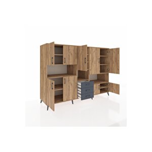 Kronos Dolap 13 Raflı 3 Çekmeceli 9 Kapaklı 220x59x163 Çam-çam/antrasit