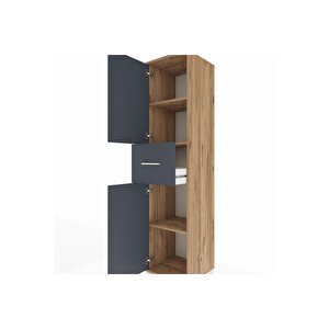 Hyperion Dolap 3 Raflı Tek Çekmeceli 2 Kapaklı 44x44x195 Çam-antrasit