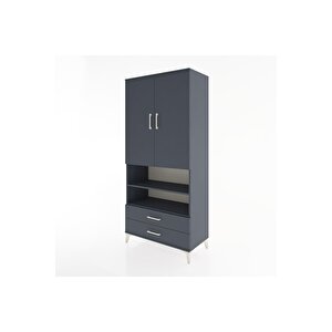 Hyperion Dolap 5 Raflı 2 Çekmeceli 2 Kapaklı 88x44x195 Antrasit-antrasit