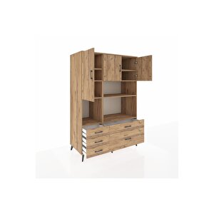 Kronos Dolap 8 Raflı 5 Çekmeceli 3 Kapaklı 132x59x195 Çam-çam/çam