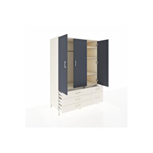 Kronos Dolap 5 Raflı 5 Çekmeceli Tek Askılı 132x59x195 Aytaşı-antrasit/aytaşı