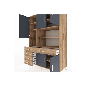 Kronos Dolap 9 Raflı 5 Çekmeceli 5 Kapaklı 132x59x195 Çam-antrasit/çam