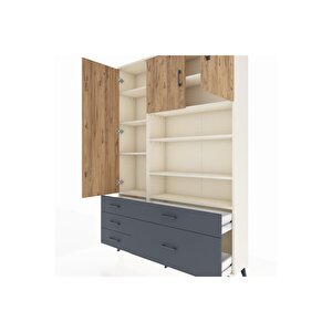 Arges Dolap 9 Raflı 5 Çekmeceli 3 Kapaklı 132x30x195 Aytaşı-çam/antrasit