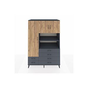 Kronos Dolap 8 Raflı 6 Çekmeceli 3 Kapaklı 132x59x195 Antrasit-çam/antrasit