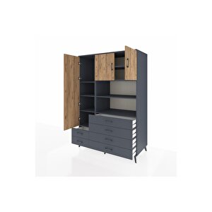 Kronos Dolap 8 Raflı 6 Çekmeceli 3 Kapaklı 132x59x195 Antrasit-çam/antrasit