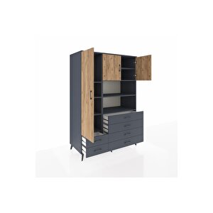 Kronos Dolap 8 Raflı 6 Çekmeceli 3 Kapaklı 132x59x195 Antrasit-çam/antrasit