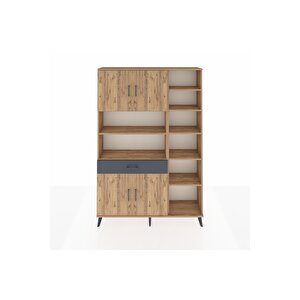 Arges Dolap 10 Raflı Tek Çekmeceli 4 Kapaklı 132x30x195 Çam-çam/antrasit