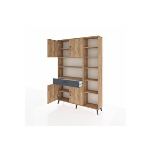 Arges Dolap 10 Raflı Tek Çekmeceli 4 Kapaklı 132x30x195 Çam-çam/antrasit