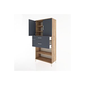 Hyperion Dolap 4 Raflı 2 Çekmeceli 2 Kapaklı 88x44x195 Çam-antrasit
