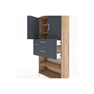 Hyperion Dolap 4 Raflı 2 Çekmeceli 2 Kapaklı 88x44x195 Çam-antrasit