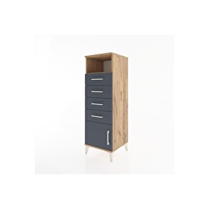 Hyperion Dolap Tek Raflı 4 Çekmeceli Tek Kapaklı 44x44x134 Çam-antrasit