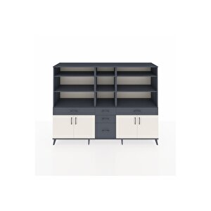 Hyperion Dolap 11 Raflı 5 Çekmeceli 4 Kapaklı 220x44x163 Antrasit-aytaşı/antrasit