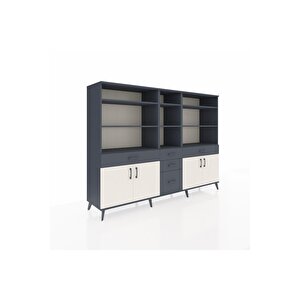 Hyperion Dolap 11 Raflı 5 Çekmeceli 4 Kapaklı 220x44x163 Antrasit-aytaşı/antrasit