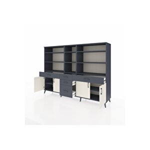 Hyperion Dolap 11 Raflı 5 Çekmeceli 4 Kapaklı 220x44x163 Antrasit-aytaşı/antrasit