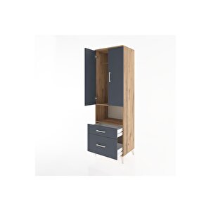 Hyperion Dolap 2 Raflı 2 Çekmeceli Tek Askılı 60x44x195 Çam-antrasit