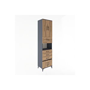 Hyperion Dolap 3 Raflı 4 Çekmeceli 4 Kapaklı 60x44x243 Antrasit-çam