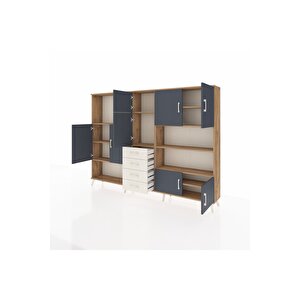 Arges Dolap 9 Raflı 4 Çekmeceli 8 Kapaklı 220x30x163 Çam-antrasit/aytaşı