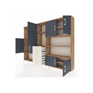 Arges Dolap 9 Raflı 4 Çekmeceli 8 Kapaklı 220x30x163 Çam-antrasit/aytaşı