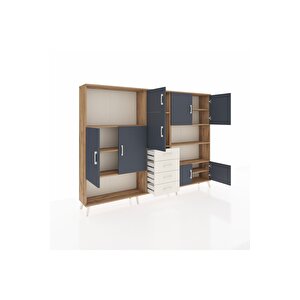 Arges Dolap 9 Raflı 4 Çekmeceli 8 Kapaklı 220x30x163 Çam-antrasit/aytaşı