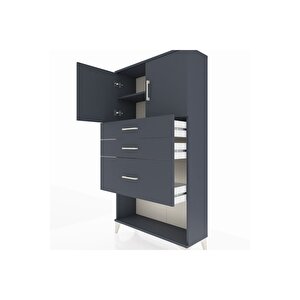 Arges Dolap 2 Raflı 3 Çekmeceli 2 Kapaklı 88x30x163 Antrasit-antrasit
