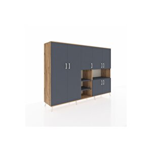 Hyperion Dolap 13 Raflı 7 Kapaklı 220x44x163 Çam-antrasit