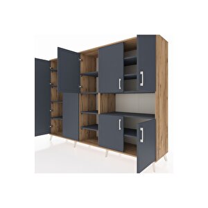 Hyperion Dolap 13 Raflı 7 Kapaklı 220x44x163 Çam-antrasit