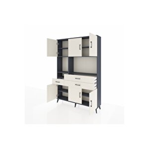 Arges Gardrop 9 Raflı 3 Çekmeceli 6 Kapaklı 132x30x195 Antrasit-aytaşı