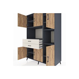 Kronos Dolap 9 Raflı 2 Çekmeceli 6 Kapaklı 132x59x195 Antrasit-çam/aytaşı