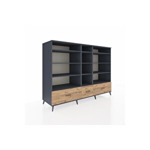 Kronos Dolap 12 Raflı 3 Çekmeceli  220x59x163 Antrasit-antrasit/çam