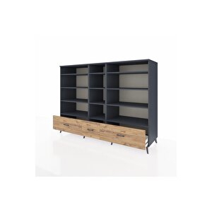 Kronos Dolap 12 Raflı 3 Çekmeceli  220x59x163 Antrasit-antrasit/çam