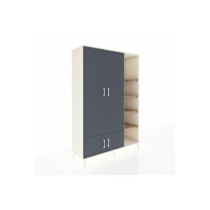 Hyperion Dolap 6 Raflı 4 Kapaklı Tek Askılı 132x44x195 Aytaşı-antrasit/çam