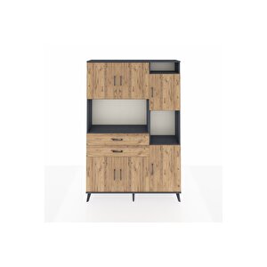 Arges Gardrop 9 Raflı 2 Çekmeceli 6 Kapaklı 132x30x195 Antrasit-çam