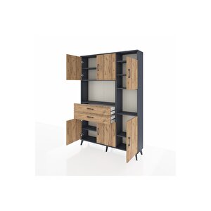 Arges Gardrop 9 Raflı 2 Çekmeceli 6 Kapaklı 132x30x195 Antrasit-çam