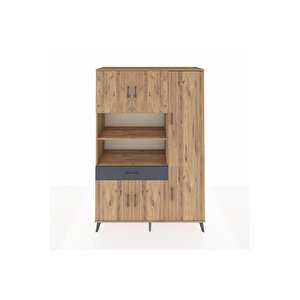 Hyperion Dolap 10 Raflı Tek Çekmeceli 6 Kapaklı 132x44x195 Çam-çam/antrasit