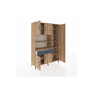 Hyperion Dolap 10 Raflı Tek Çekmeceli 6 Kapaklı 132x44x195 Çam-çam/antrasit