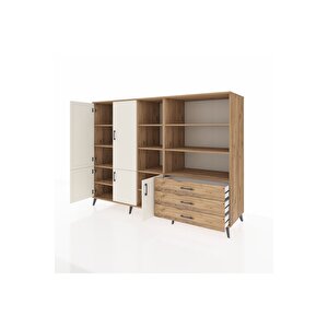 Kronos Dolap 11 Raflı 3 Çekmeceli 5 Kapaklı 220x59x163 Çam-aytaşı/çam