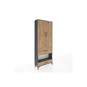 Arges Dolap 3 Raflı 2 Çekmeceli Tek Askılı 88x30x221 Antrasit-çam