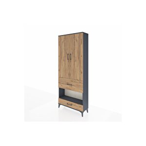 Arges Dolap 3 Raflı 2 Çekmeceli Tek Askılı 88x30x221 Antrasit-çam