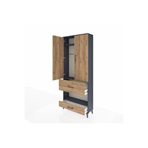 Arges Dolap 3 Raflı 2 Çekmeceli Tek Askılı 88x30x221 Antrasit-çam