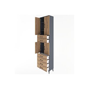 Arges Dolap 4 Raflı 6 Çekmeceli 4 Kapaklı 60x30x243 Antrasit-çam