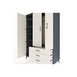 Kronos Dolap 6 Raflı 3 Çekmeceli Tek Askılı 132x59x195 Antrasit-aytaşı/aytaşı