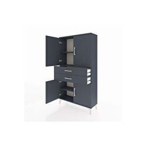 Arges Dolap 3 Raflı 2 Çekmeceli 4 Kapaklı 88x30x163 Antrasit-antrasit