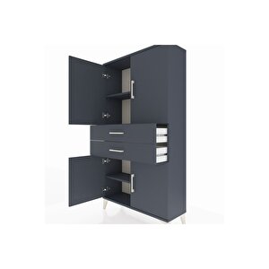 Arges Dolap 3 Raflı 2 Çekmeceli 4 Kapaklı 88x30x163 Antrasit-antrasit