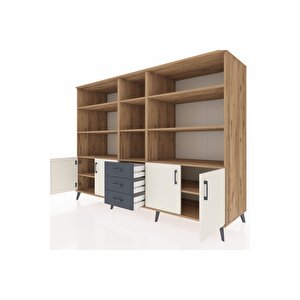 Kronos Dolap 11 Raflı 3 Çekmeceli 4 Kapaklı 220x59x163 Çam-aytaşı/antrasit